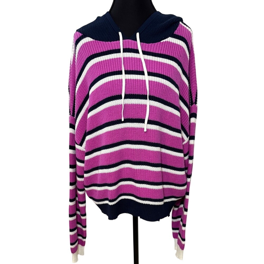 NWT 525 America Allie‎ Hoodie Pink Navy Striped Cotton Knit Sweater Womens M